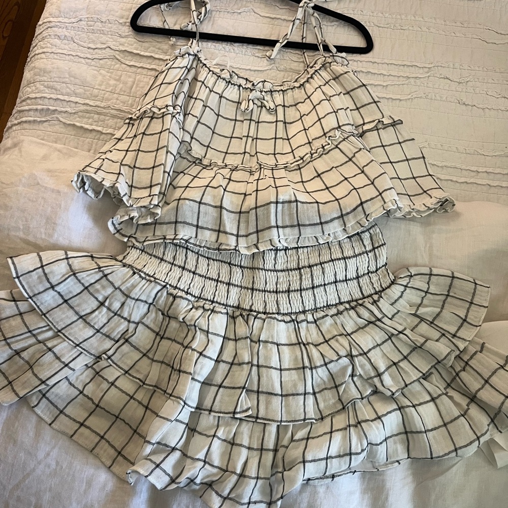 Checkered Ruffle Top and Skirt Set